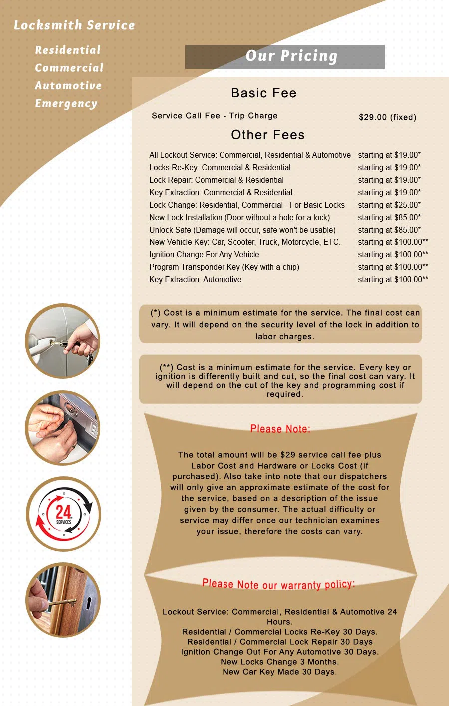 Oceanport Locksmith, Oceanport, NJ 732-508-2070 - price-list